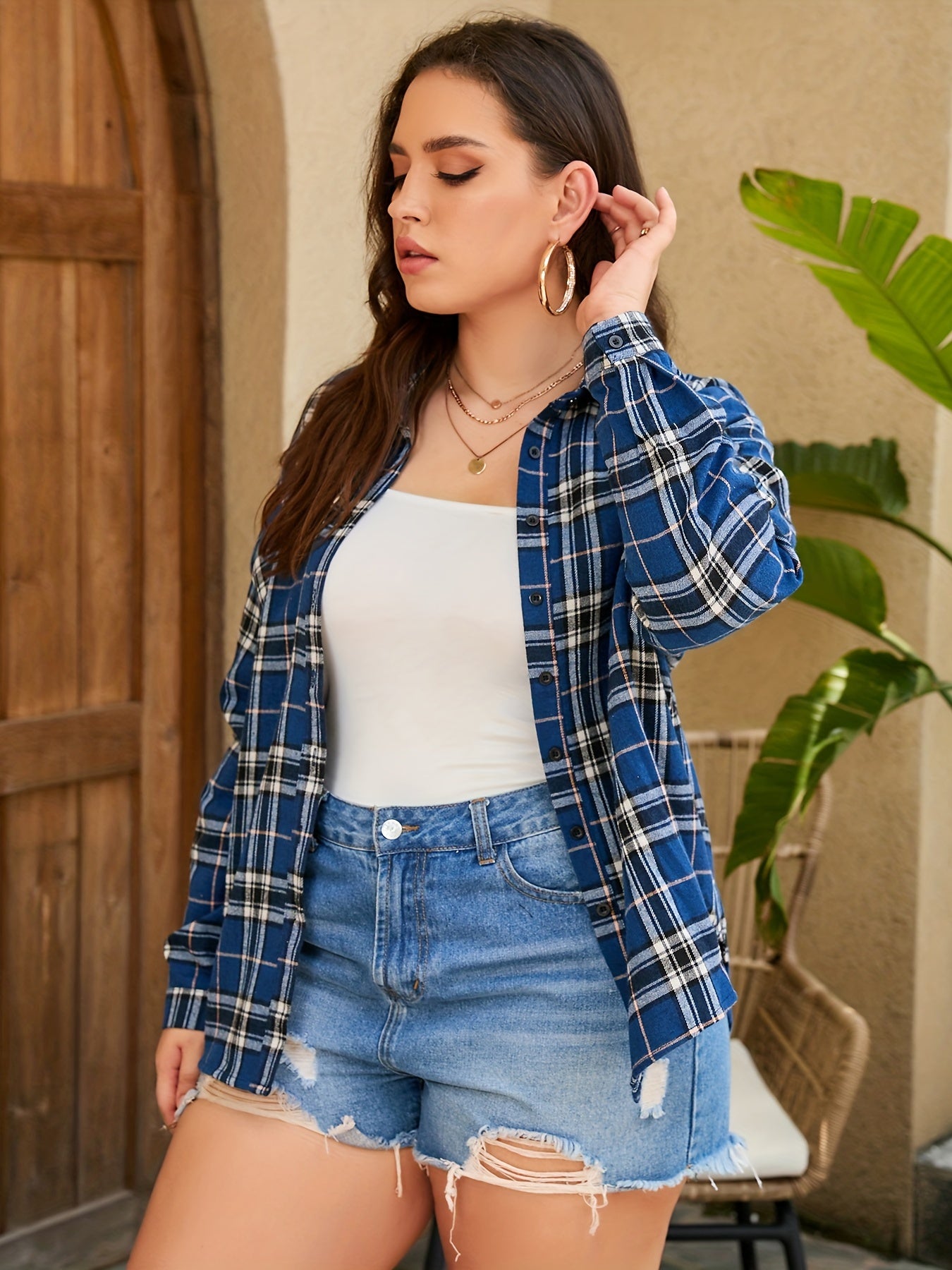 Casual Plaid Button Up Long Sleeve Blouse