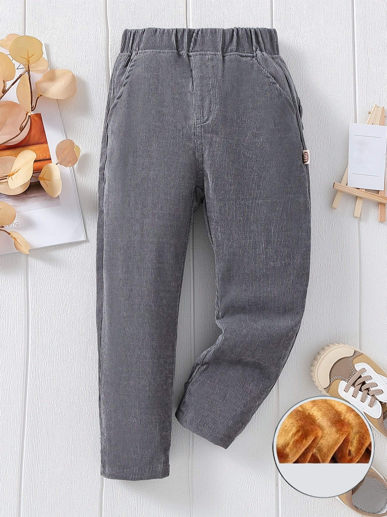 Boys Fleece Warm Winter Trousers Elastic Waist Pants