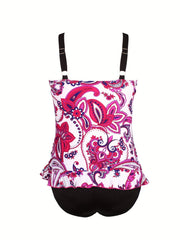Floral Print Tankini Set with Ruffle Trim Cami Top & Brief