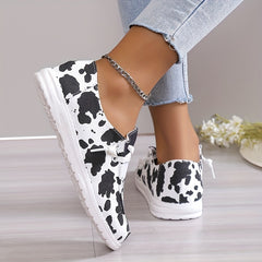 Women's Cow Pattern Canvas Shoes Casual Lace Up Outdoor Sneakers