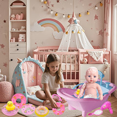Pink Bathtub with Swimming Ring Bath Toy - Fun Simulated Bath for Kids