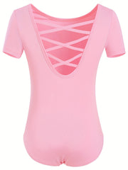 95 Cotton Girls Short Sleeve Dance Suit Slim Ballet Leotard