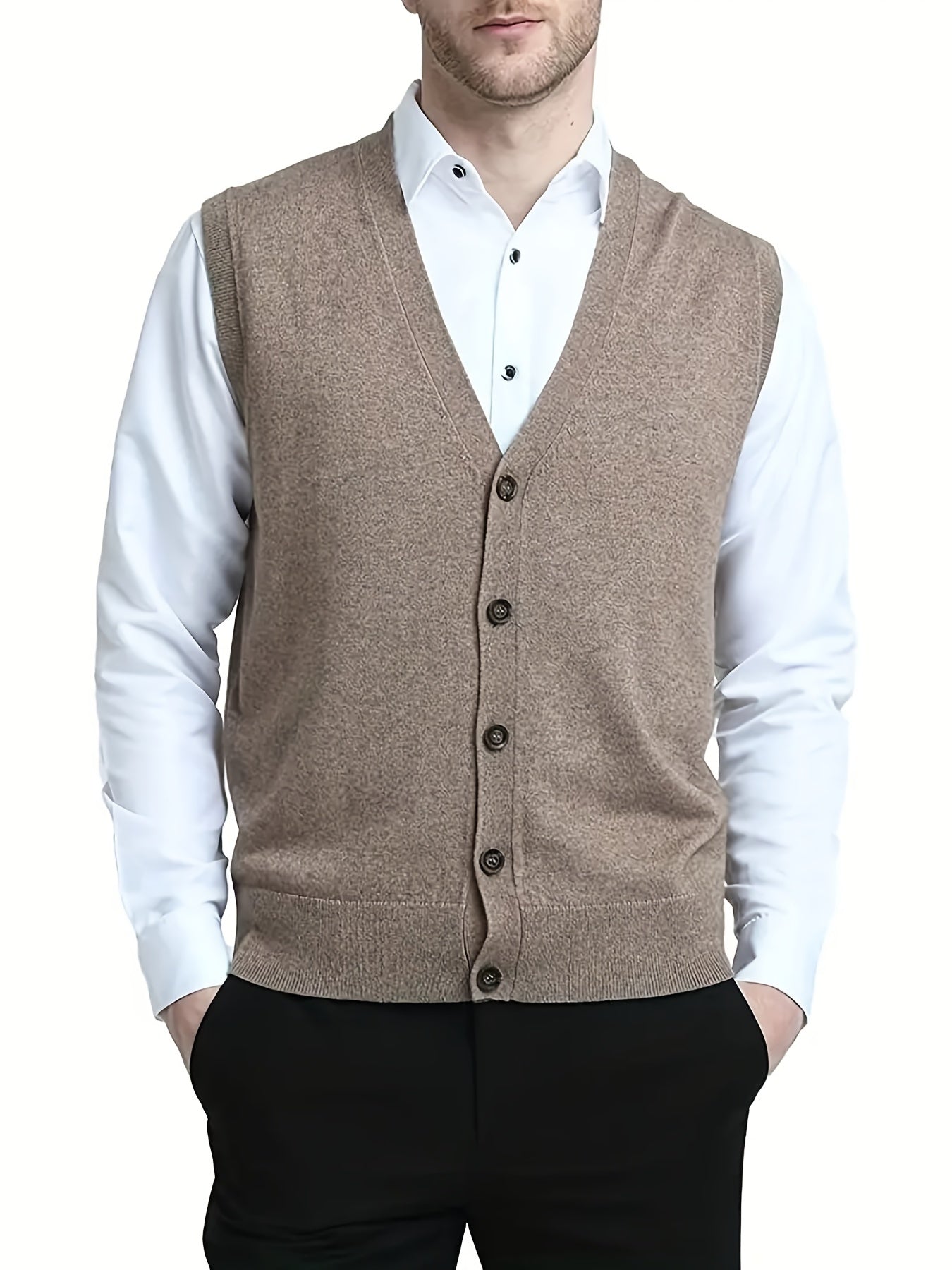 Vintage Style V Neck Button Up Cardigan Vest for Men