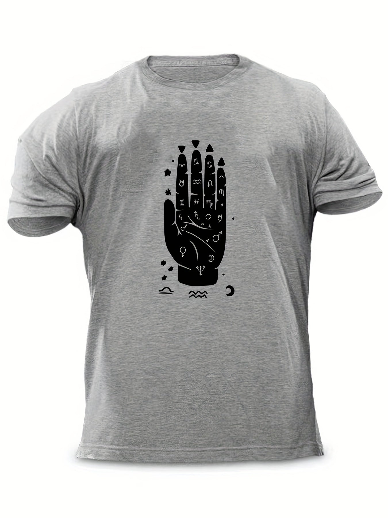 Men's Hand Graphic T-shirt Casual Comfy Crew Neck Tee