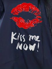 Women's Plus Kiss & Slogan Print Short Sleeve Stretch Dress
