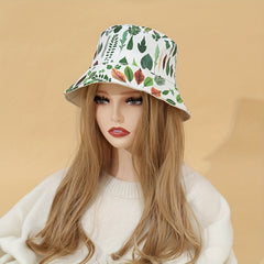 Letter Leaf Print Bucket Hat Classic Reversible Cartoon Basin Hat