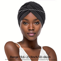 Cross Knot Pleated Turban Cap Solid Head Wrap Elastic Head Scarf