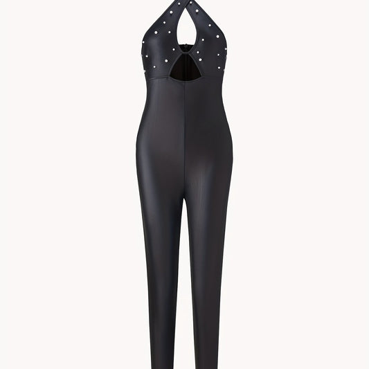 Beaded Cross Halter Neck Jumpsuit Cut Out Backless