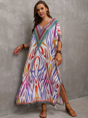 Boho Dress Women's Plus Floral Tie Dye Print V Neck Side Split Kaftan