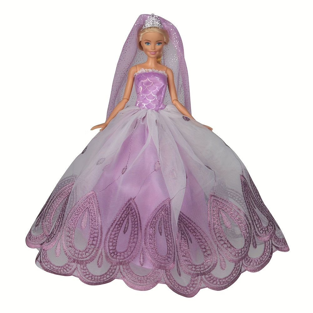 Doll Wedding Dresses with Crown Veil Party Skirts for Girl Doll