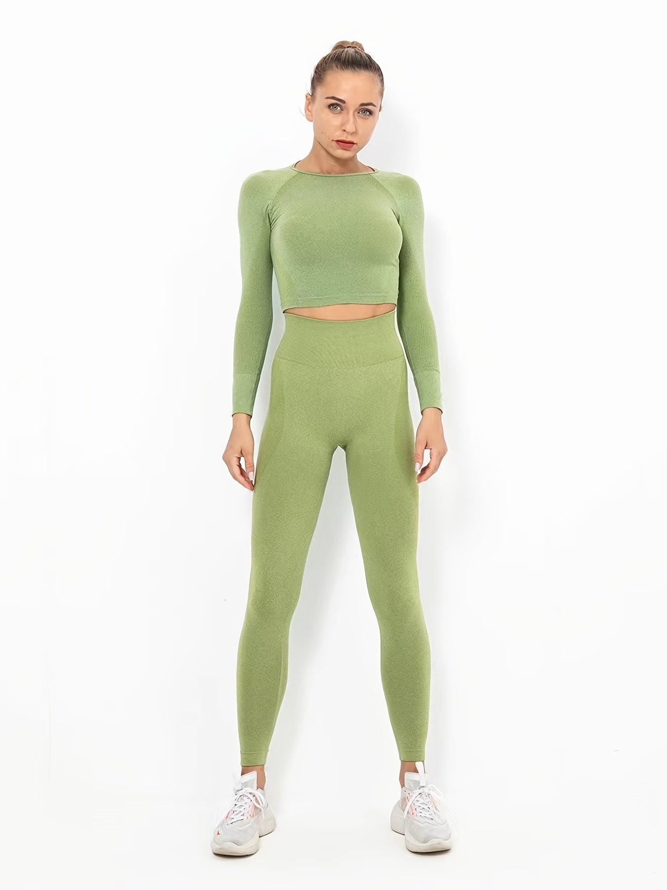 Women's Seamless Long Sleeve Sports Crop Top & Leggings Yoga Suit