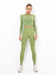 Women's Seamless Long Sleeve Sports Crop Top & Leggings Yoga Suit