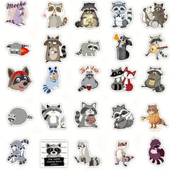 50 Cartoon Raccoon Stickers - Reusable Animal Decals