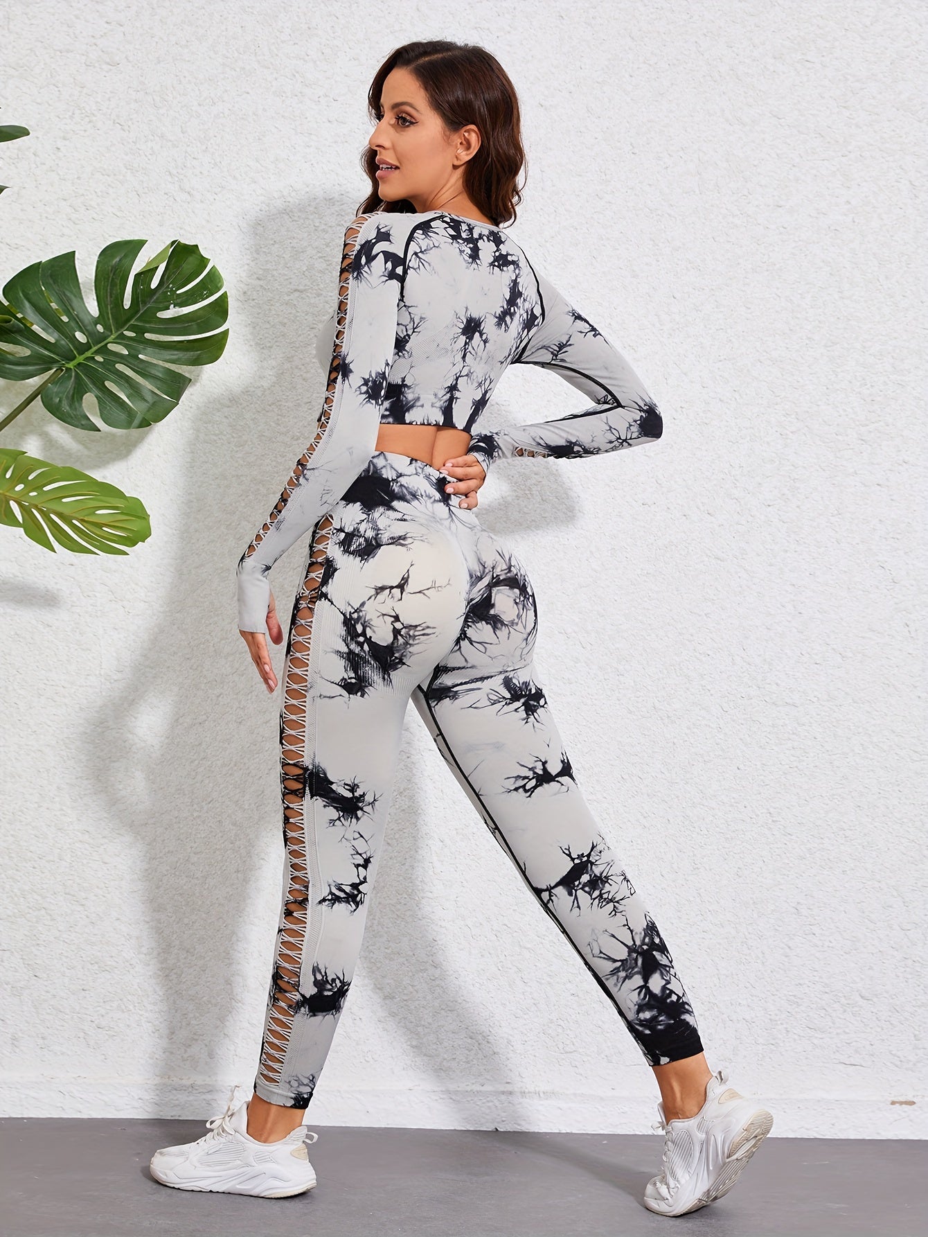 Tie Dye Sports Set Long Sleeve Tee & Breathable Pant Women's Activewear