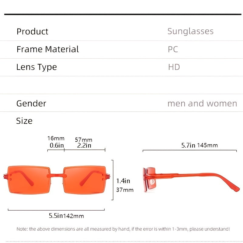 Vintage Gradient Sunglasses Square Oversized Stylish Rimless Ladies