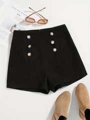 Double Breasted Wool Shorts High Waist Zip Back