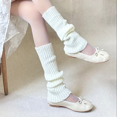 Ribbed Knit Leg Warmers College Style Knee High Socks Women's Stockings