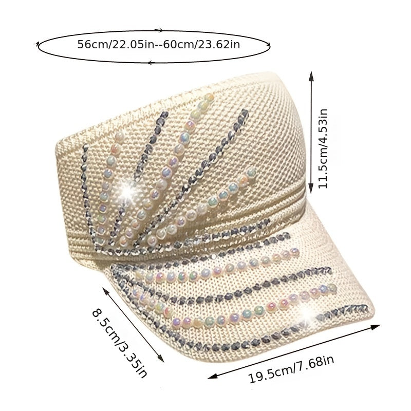 Pearl & Rhinestone Decor Visor Hat for Women