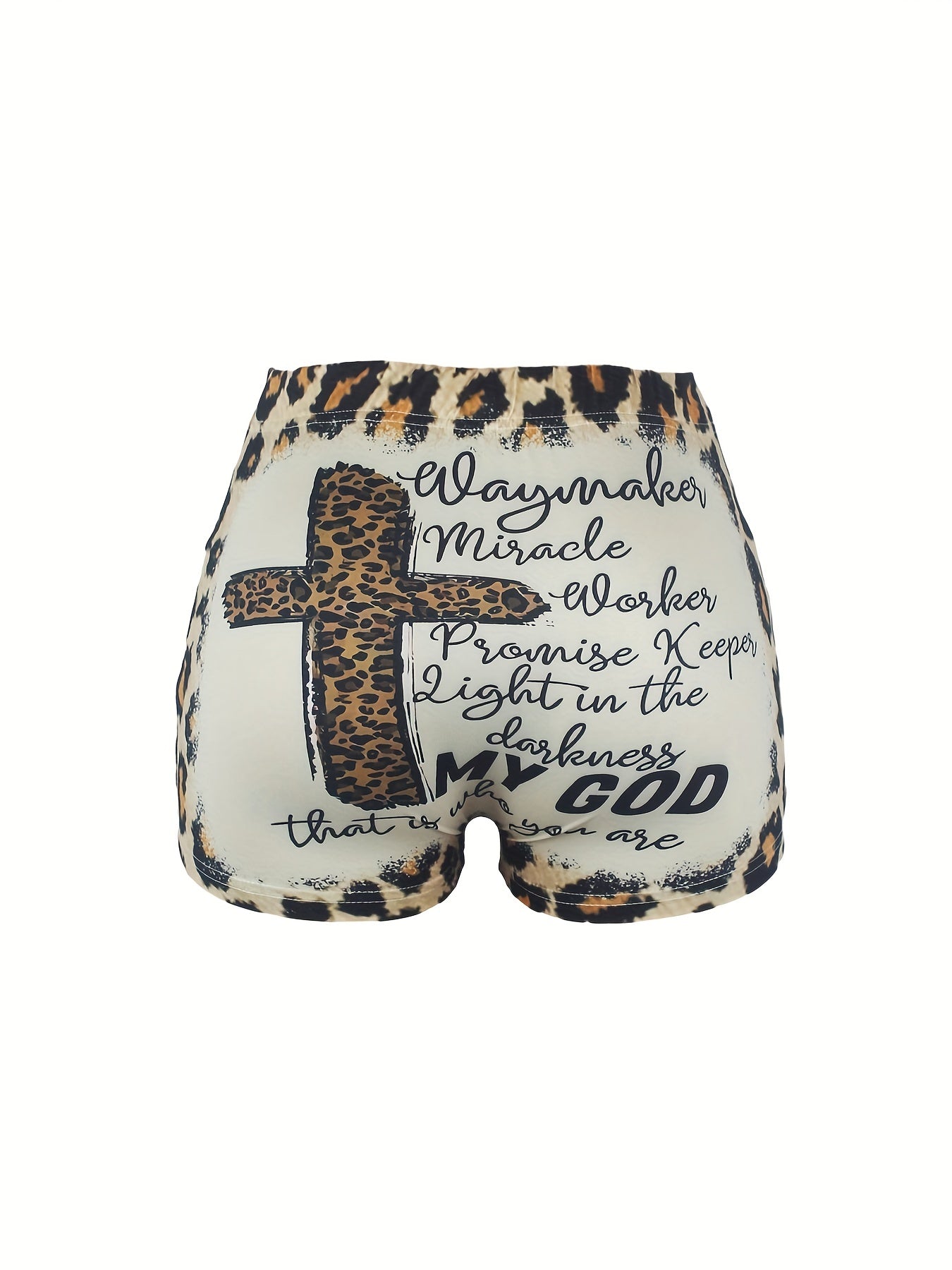 Letter & Leopard Print Skinny Shorts for Women
