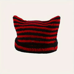 Cat Ears Stripe Knitted Hat Warm And Comfortable Ski Hat
