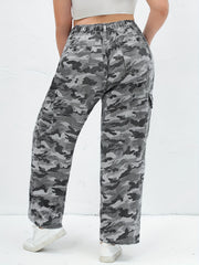 Camo Print High Rise Wide Leg Cargo Jeans