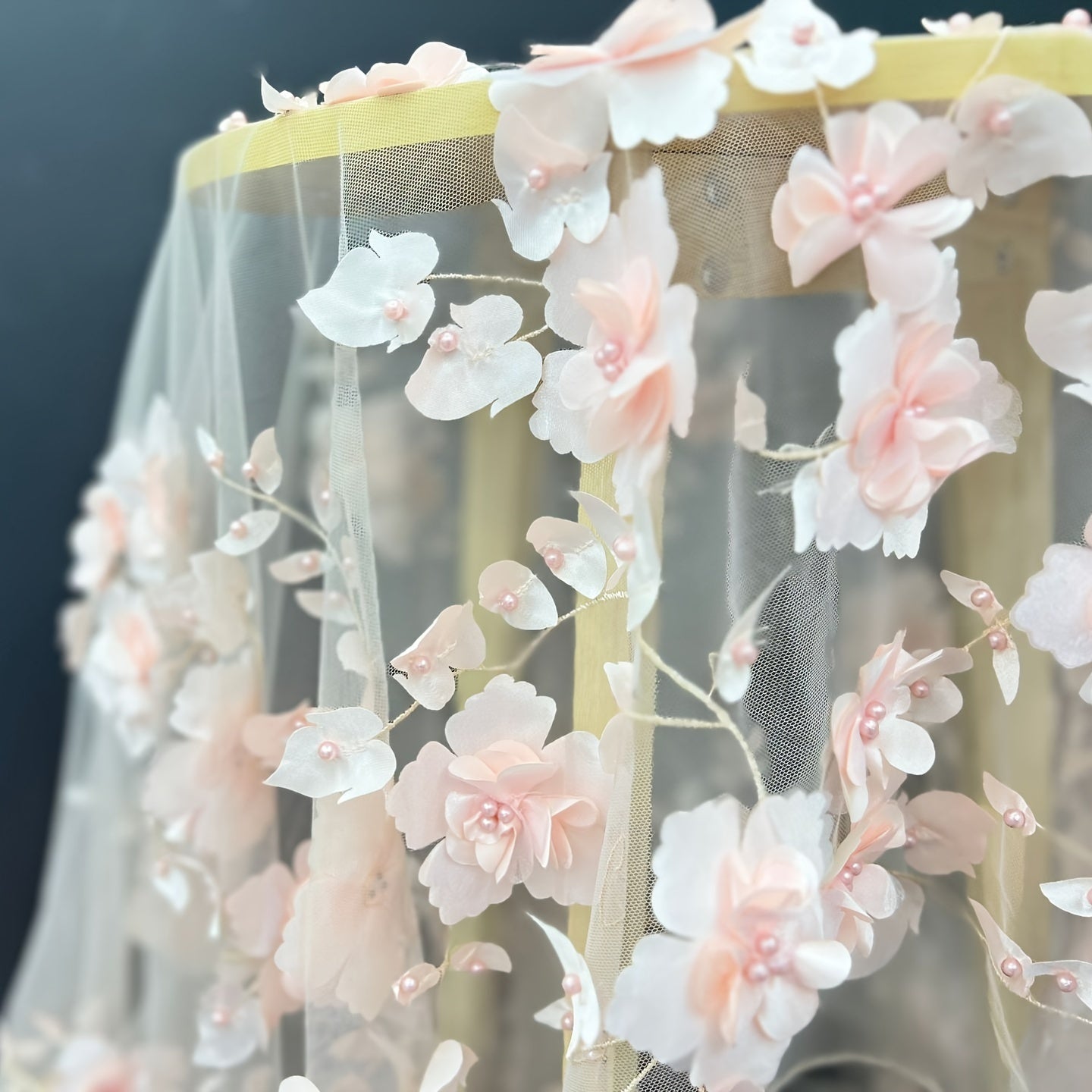 1pc 3D Applique Flowers Pearls Lace Fabrics DIY Dress Making