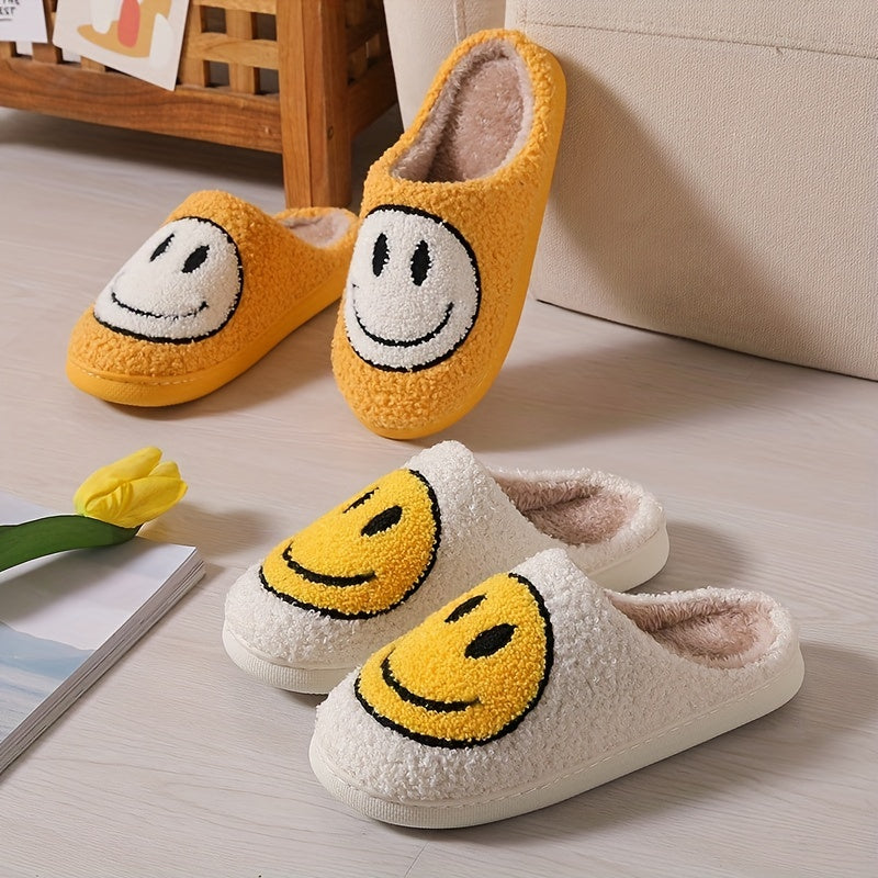Women's Smile Face Slippers Cozy & Warm Plush Flat Shoes