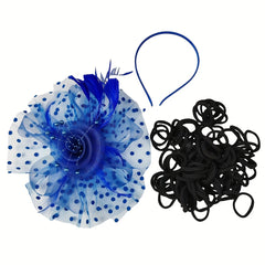 Pink Floral Fascinators Hat & Hair Ties Mesh Feather Hair Clips for Women