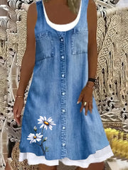 Women's Plus Floral & Denim Print Loose Tank Dress