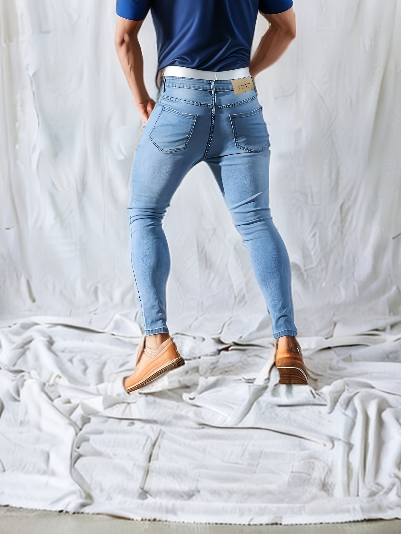 Men's Ripped Skinny Jeans Casual Street Style High Stretch Denim Pants
