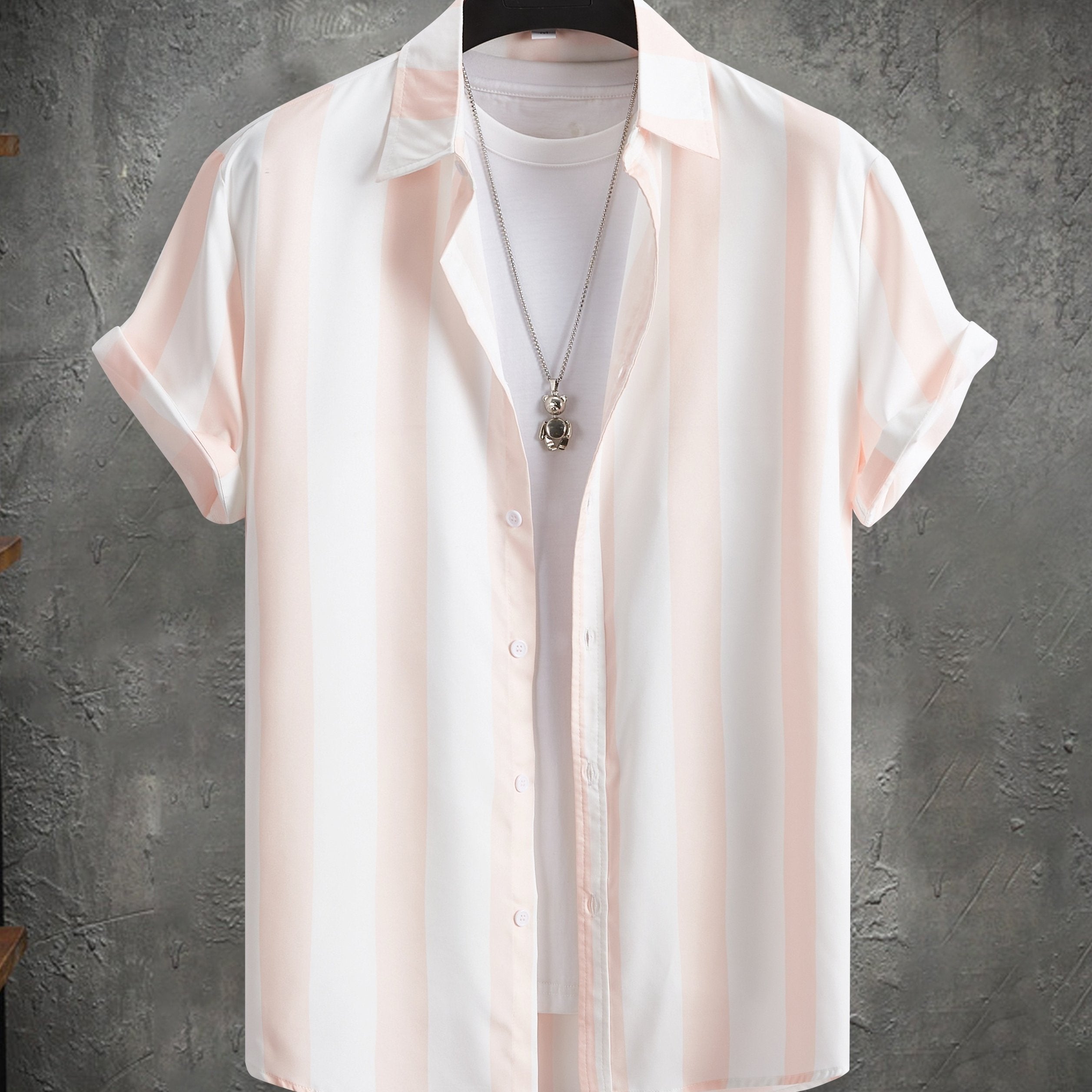 Casual Stripe Print Men's Short Sleeve Lapel Shirt