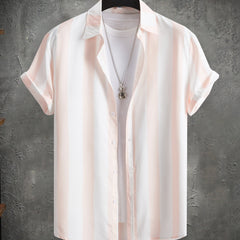 Casual Stripe Print Men's Short Sleeve Lapel Shirt