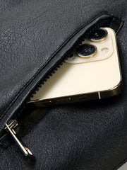 Men's PU Biker Jacket Zip Up Lapel Faux Leather Jacket