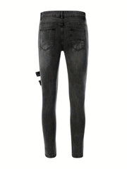 Slim Fit Ripped Biker Jeans Men's Casual Street Style