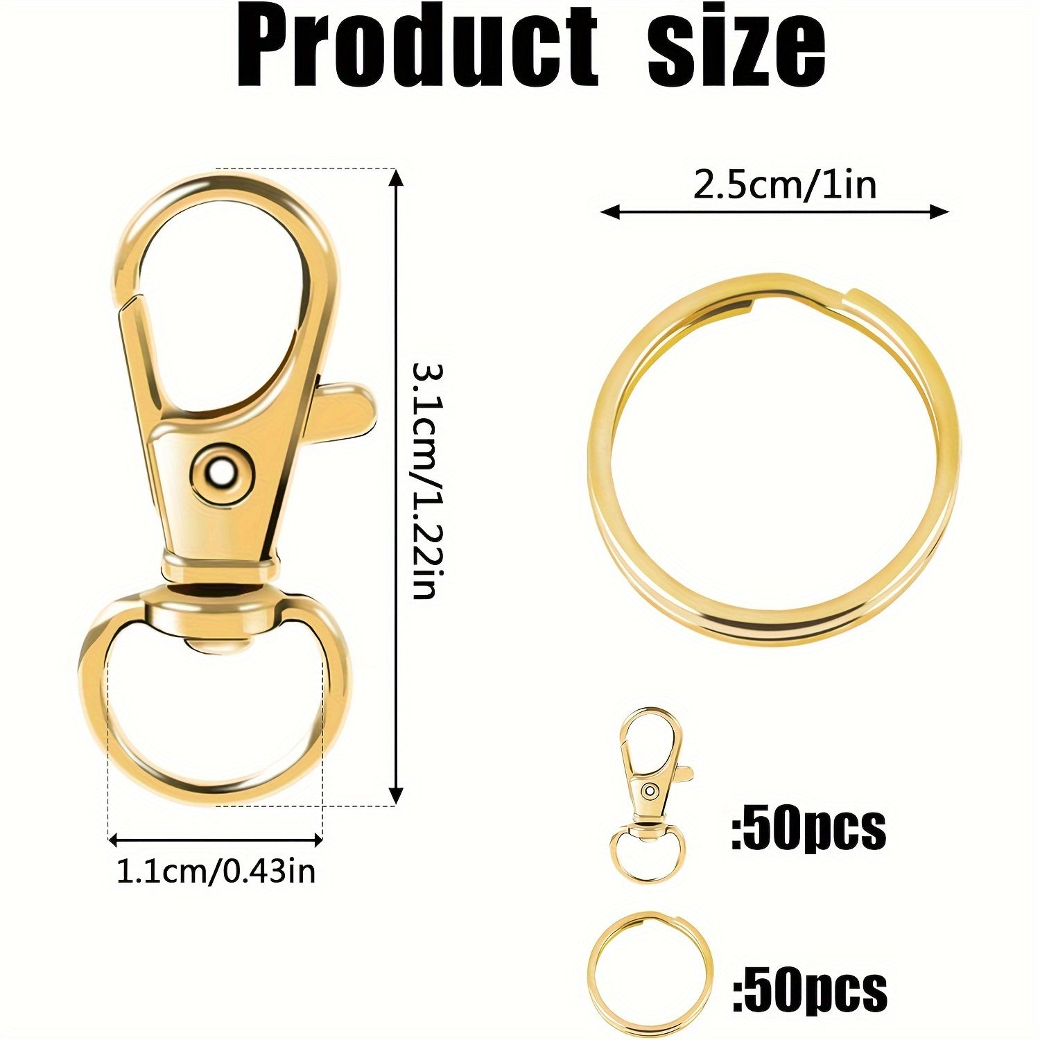 50pcs Swivel Clasps Snap Hooks Key Rings Metal Lobster Buckle Keychain