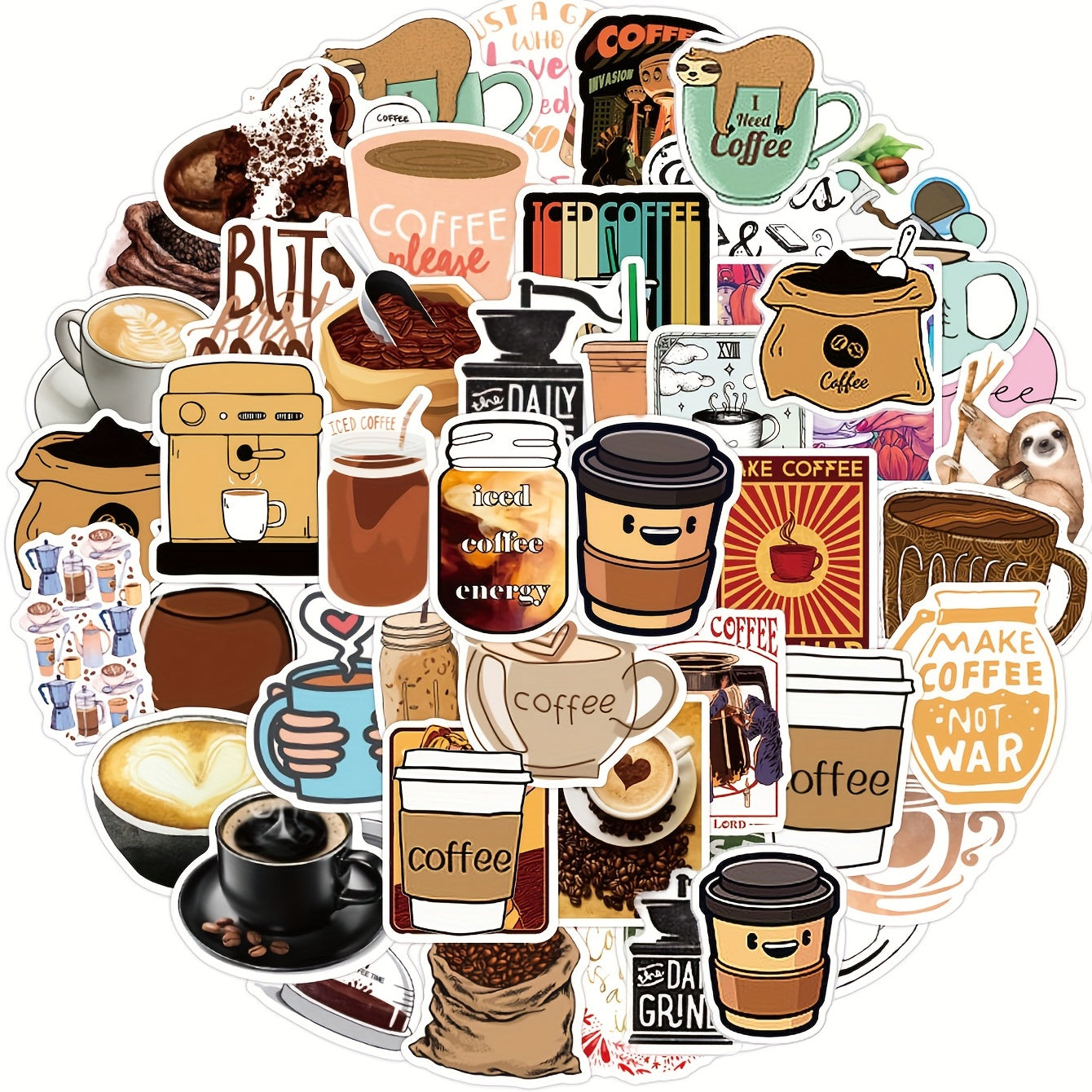 50pcs Coffee Graffiti Vinyl Waterproof Stickers for Laptop Bumper Skateboard