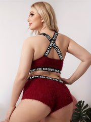Sporty Plus Size Lingerie Set Eyelash Bra & Panty Two Piece Set