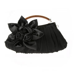 Floral Decor Clutch Bag Ruched Detail Handbag Women's Chain Shoulder Bag