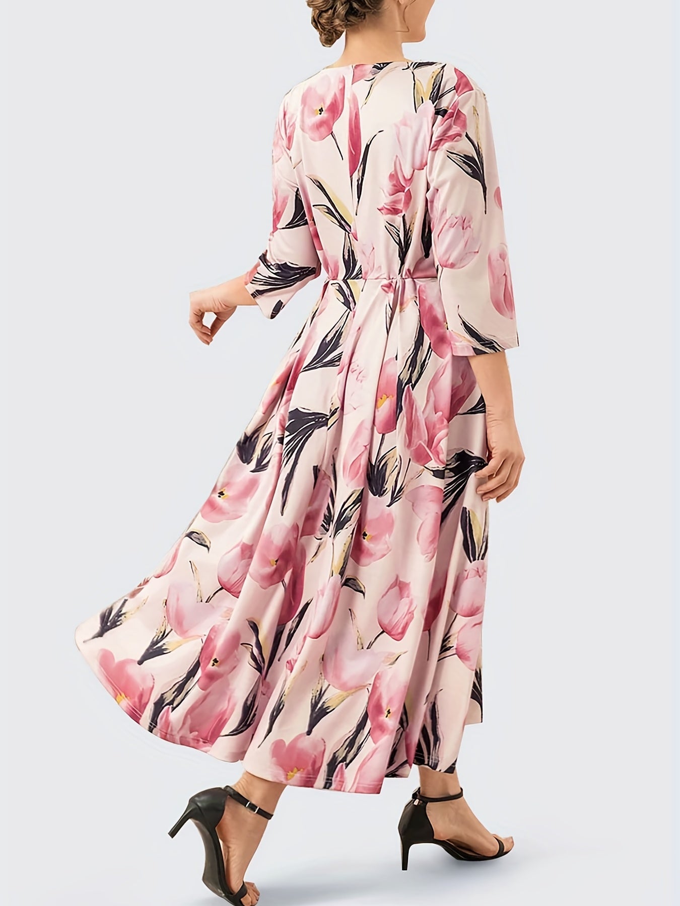 Floral Print Half Sleeve Square Neck Maxi Dress