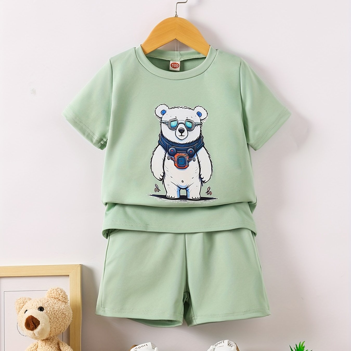 Boy's T-Shirt & Shorts Set Polar Bear Print Top Casual Outfits Kids Clothes