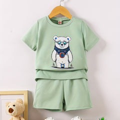 Boy's T-Shirt & Shorts Set Polar Bear Print Top Casual Outfits Kids Clothes
