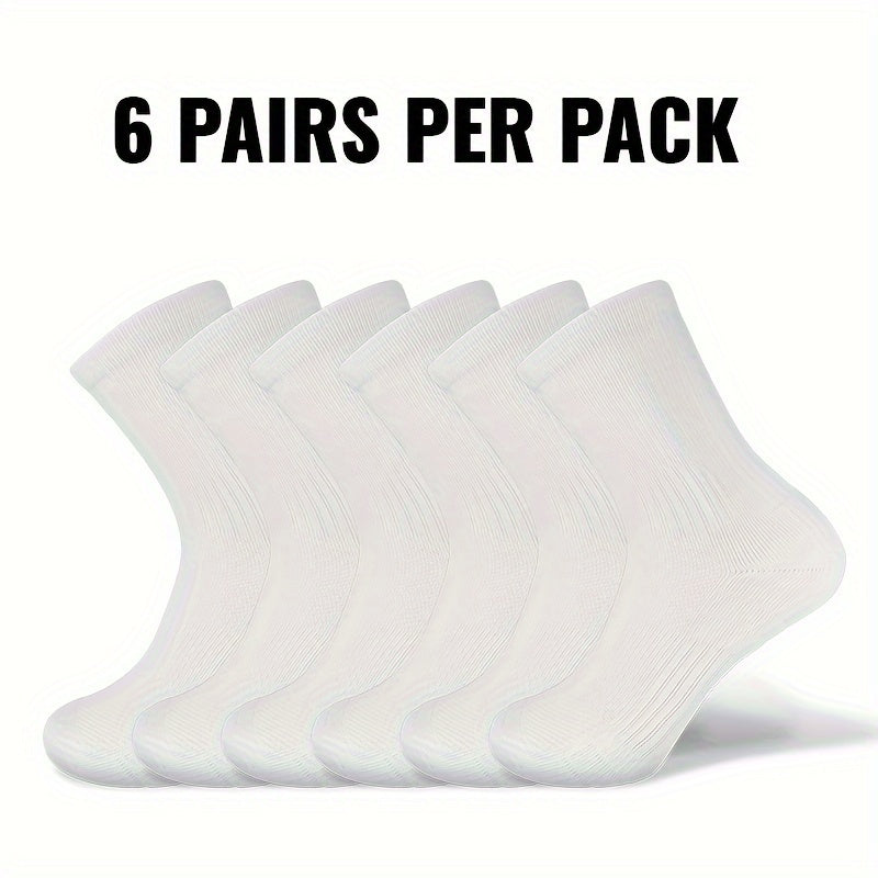 6 Pairs Men's Solid Crew Socks Breathable Non-slip Sports Socks