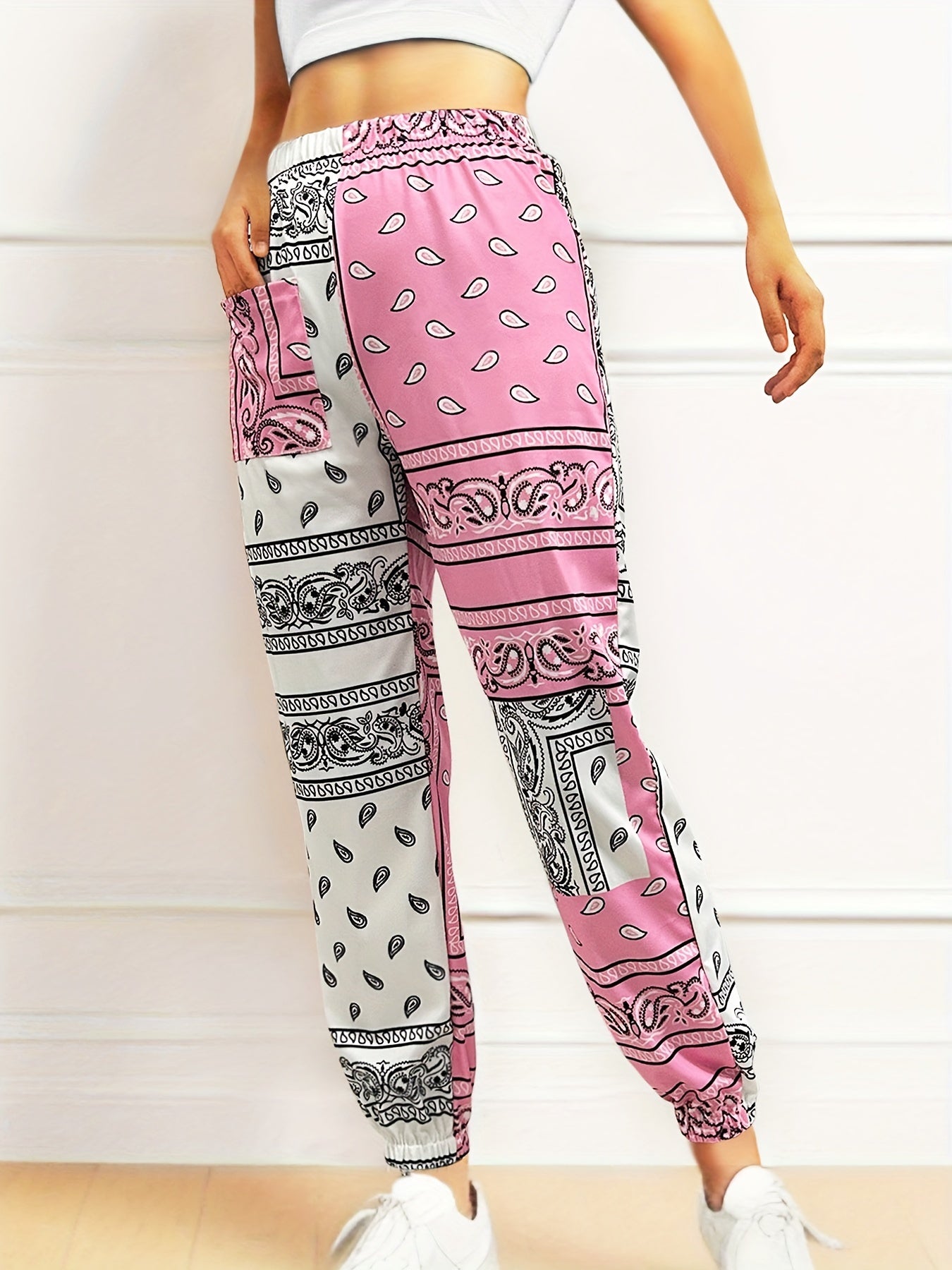 Colorblock Scarf Print High Rise Jogger Pants