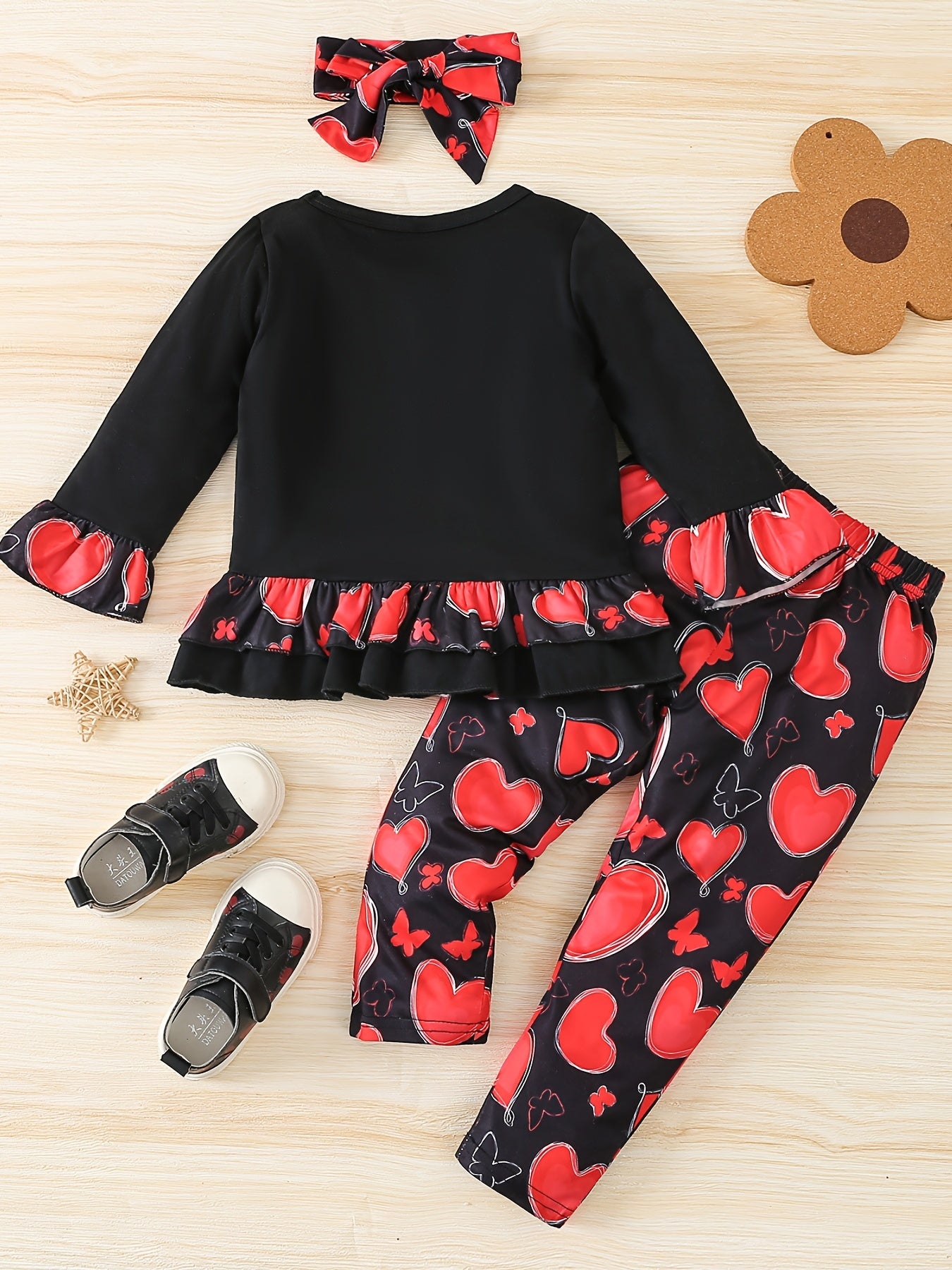 3pcs Girls Happy Long Sleeve T Shirt Top And Heart Print Pants Set