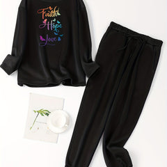Ombre Butterfly Print Fleece Top & Tie Pants Pajama Set