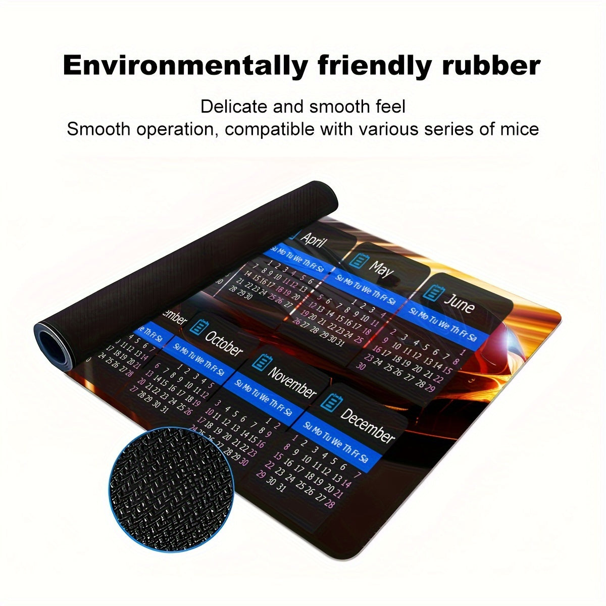 Mouse Pad Calendar Non-Slip Rubber Base Waterproof for Office
