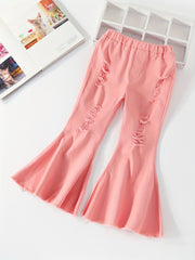 Baby Girls Rose Red Ripped Flare Pants Stretch Jeans