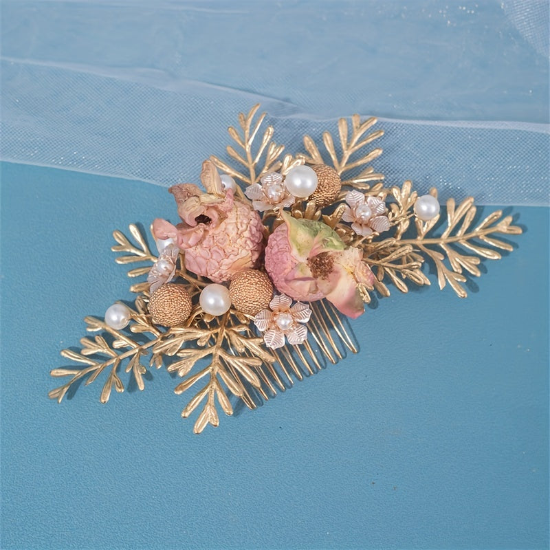 Girl's Christmas Hair Comb Faux Pearl Flower Insert Clip Headdress