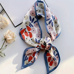 Floral Print Hair Ribbon Scarf Silky Neck Scarf Twill Handle Wrist Scarf