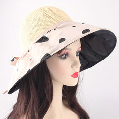 Beige UV Protection Sun Hat Large Brim Breathable Bucket Hat Strap Bowknot